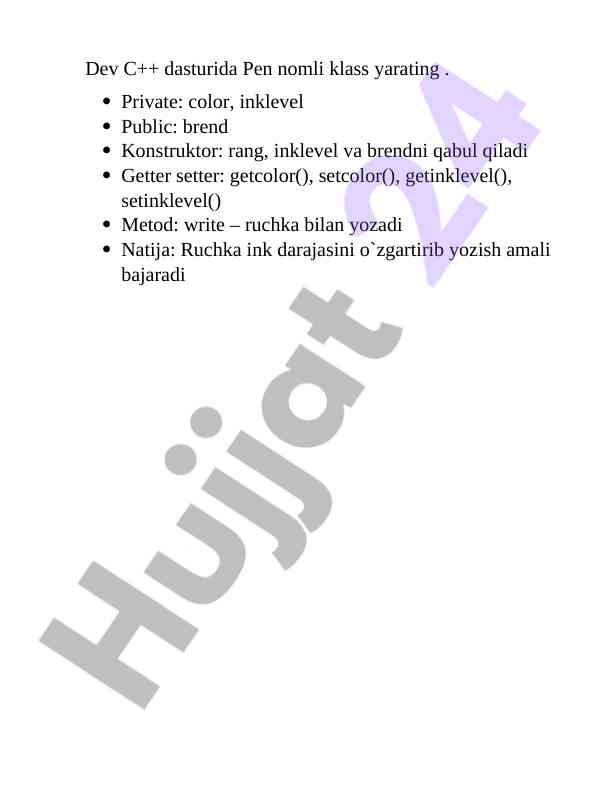 Dev c++ dasturida pen klassini yaratish
