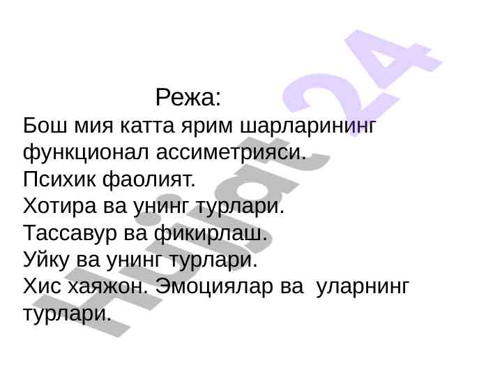 Bosh miya functional asimmetriyasining tahlili