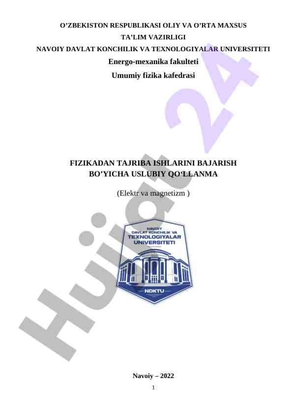 Fizikadan tajriba ishlarini bajarish uslubiy qo‘llanma