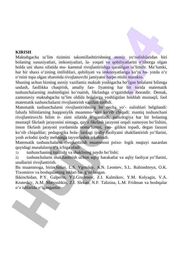 Maktabgacha ta’limda matematik tushunchalarni rivojlantirish
