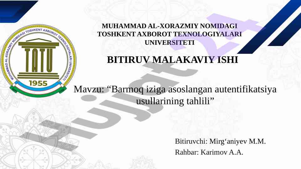 Barmoq iziga asoslangan biometrik autentifikatsiya tahlili