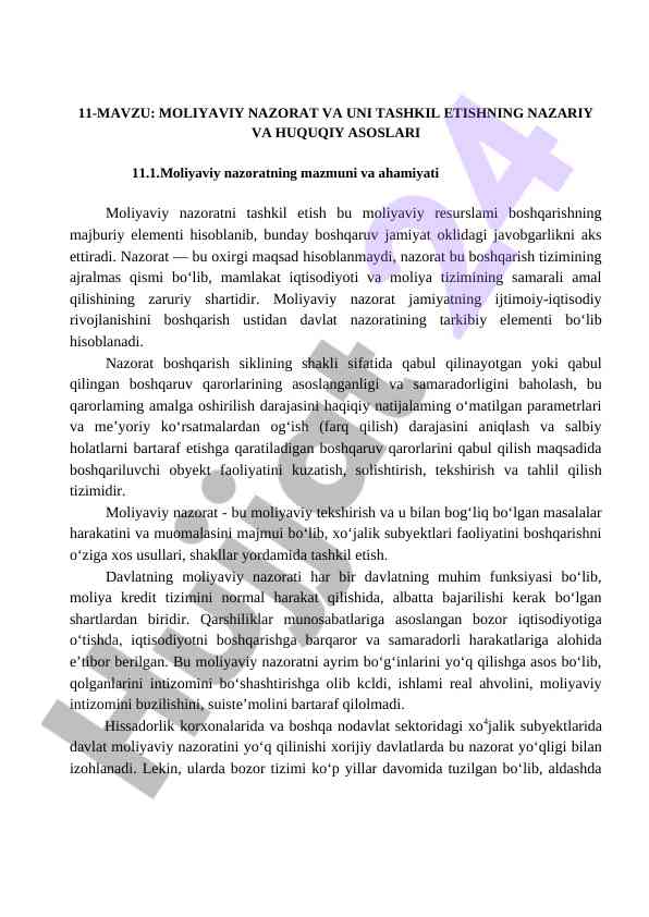 Moliyaviy nazorat va uning tashkil etish asoslari