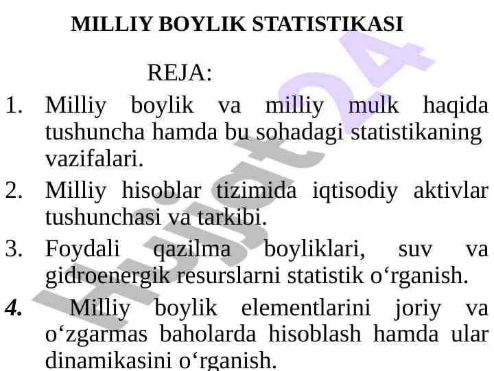 Milliy boylik va mulk statistikasi tahlili