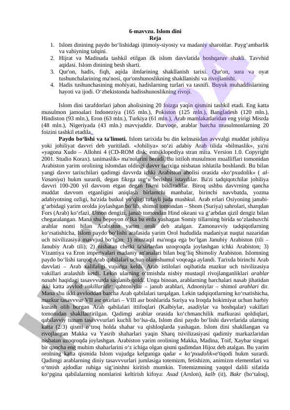 Islom dini: tarixi va asoslari