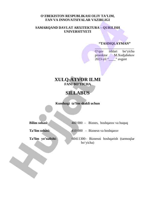 Xulq-atvor ilmi fanining sillabusi 2023-2024