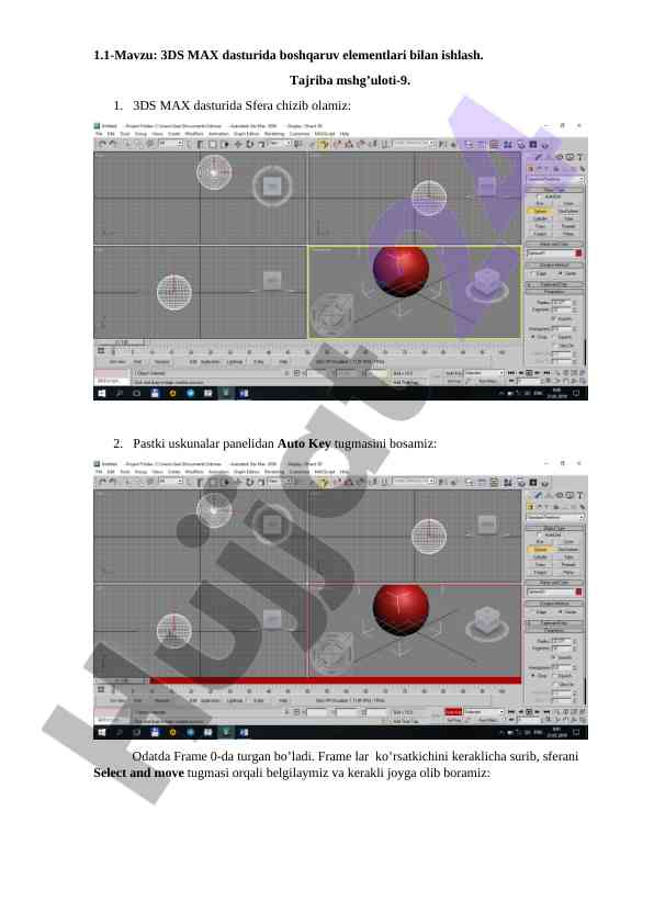 3ds max dasturida boshqaruv elementlari bilan ishlash