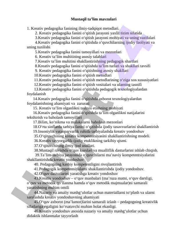 Kreativ pedagogika fanining ilmiy-tadqiqot metodlari