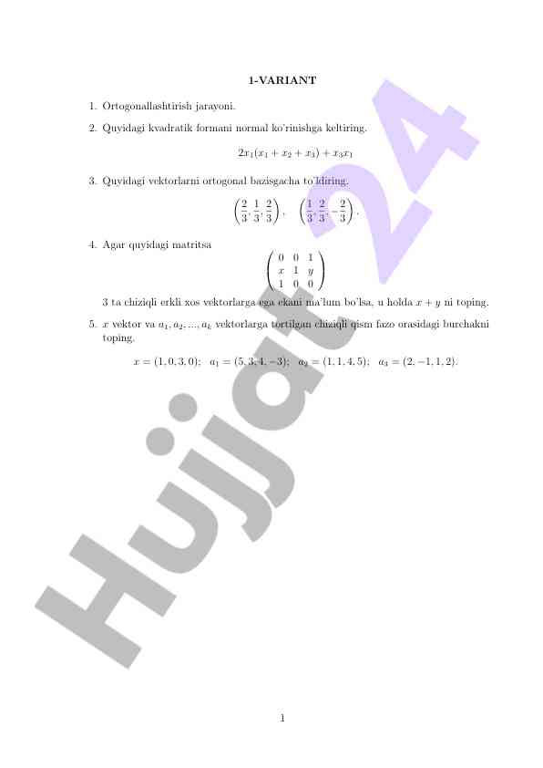Ortogonallashtirish va vektorlar burchaklari hisobi