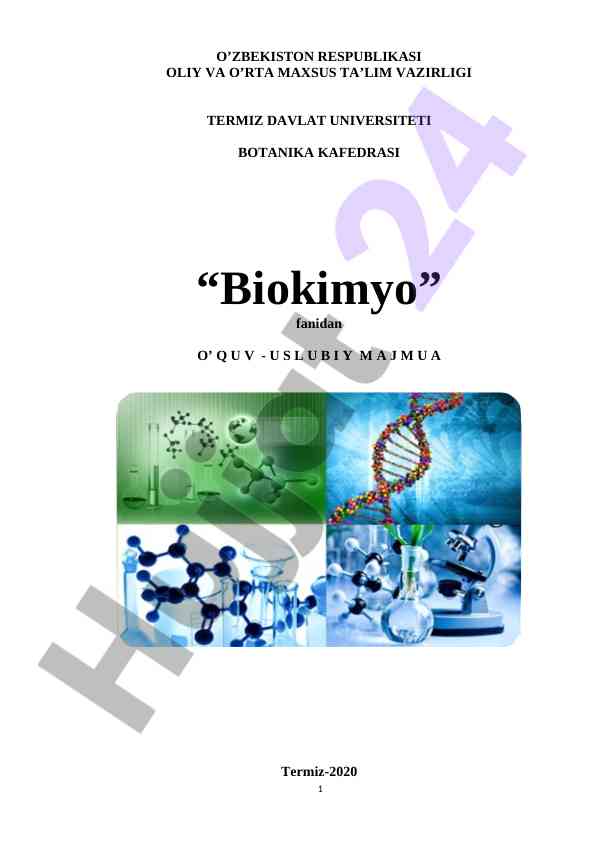 Biokimyo fanidan o‘quv-uslubiy majmua 2020