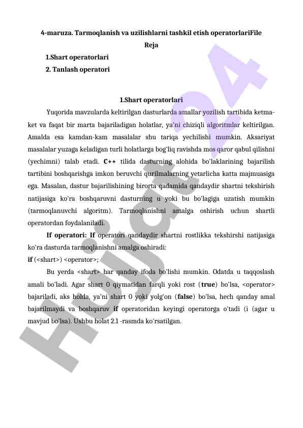 Tarmqlanish va uzilishlarni tashkil etish