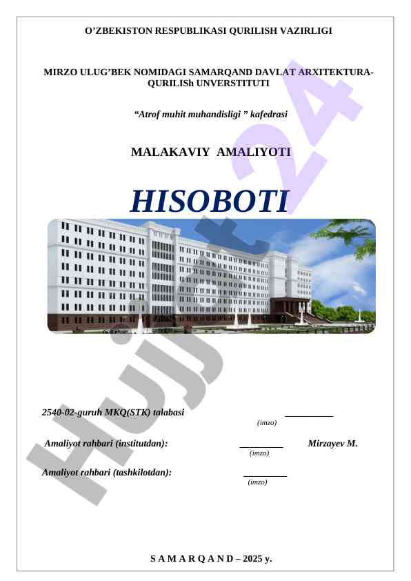Atrof muhit muhandisligi amaliyoti hisoboti