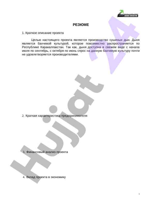 Проект по производству сушеных дын