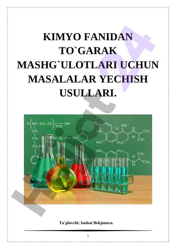Kimyo fanidan mashg‘ulotlar uchun masalalar