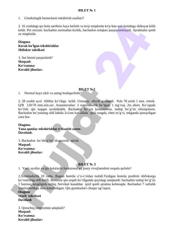 Ginekologik bemorlarni tekshirish usullari