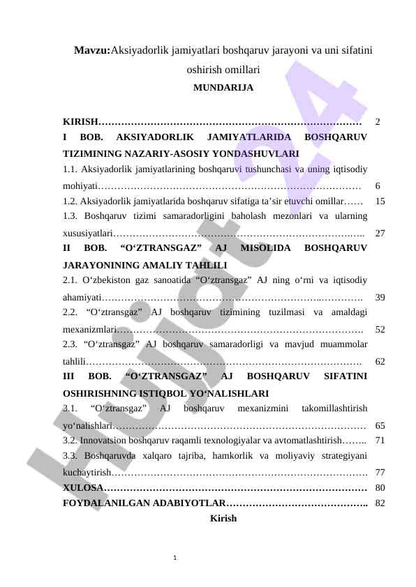 Aksiyadorlik jamiyatlari boshqaruvi va sifat oshirish