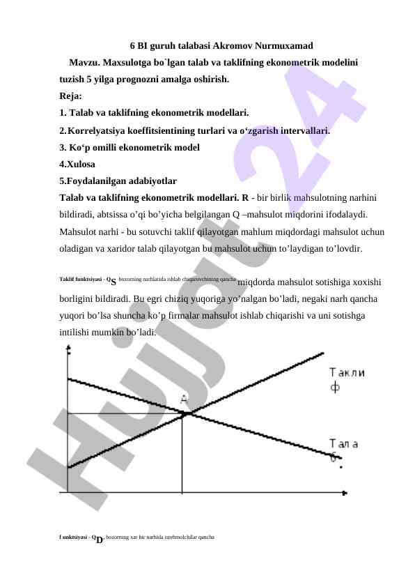 Ekonometrik model tahlili va prognozlash