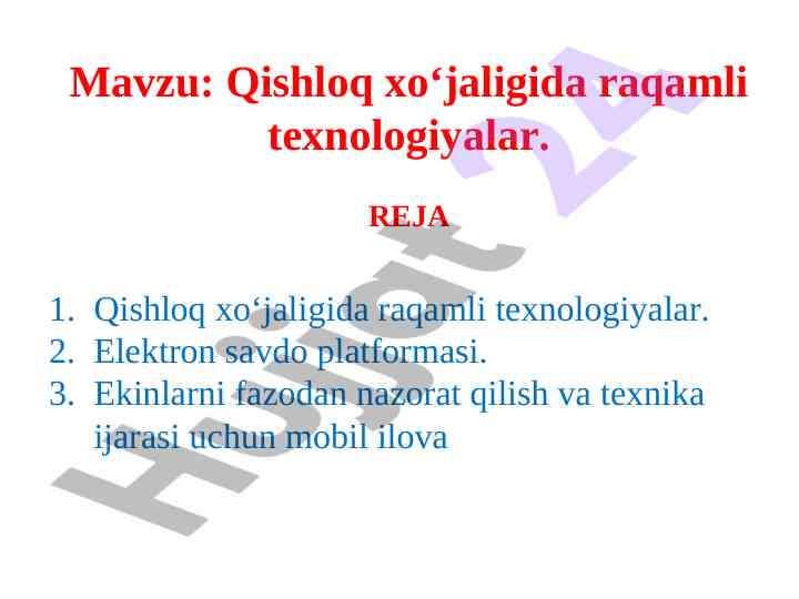 Qishloq xo‘jaligida raqamli texnologiyalar va ilovalar