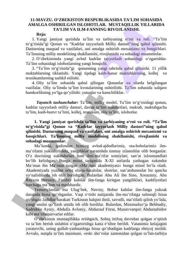 Ta’lim sohasidagi islohotlar va rivojlanish