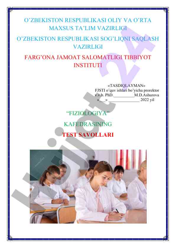 Fiziologiya fanidan test savollari to‘plami