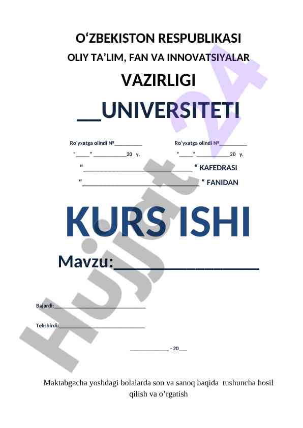 Maktabgacha Yoshdagi Bolalarda Matematika O’rgatish