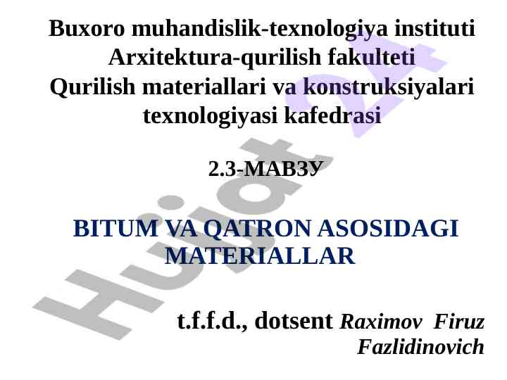 Bitum va qatron asosidagi materiallar tahlili