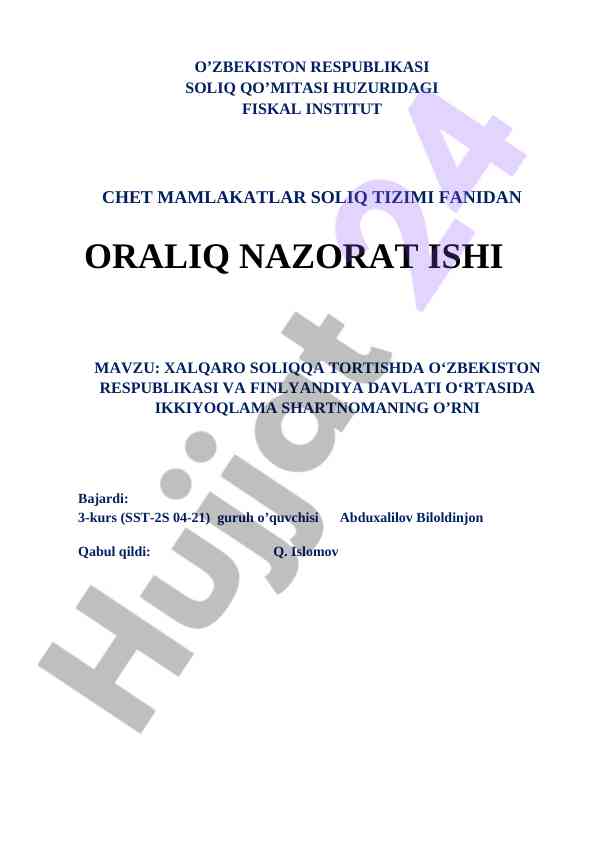 Xalqaro soliqqa tortishda o‘zbekiston va finlyandiya