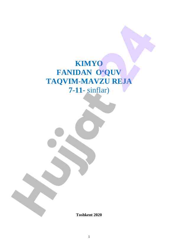 Kimyo fanidan o‘quv taqlim-mavzu reja