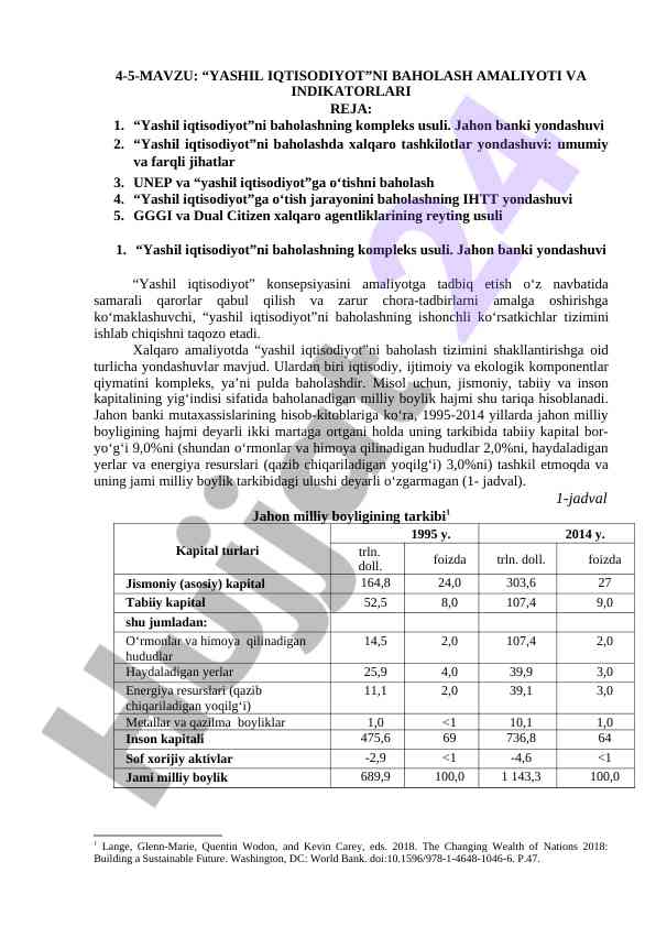 Yashil iqtisodiyotni baholash usullari va indikatorlari