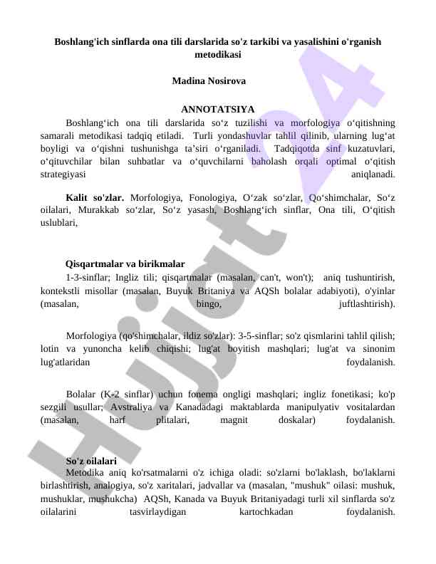 Ona tili darslarida so'z tarkibi o'rganish metodikasi