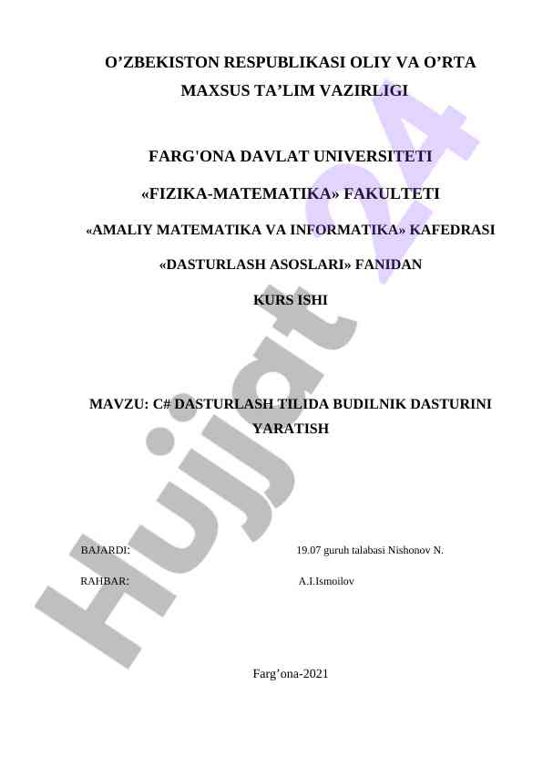 C# dasturlash tilida budilnik dasturini yaratish