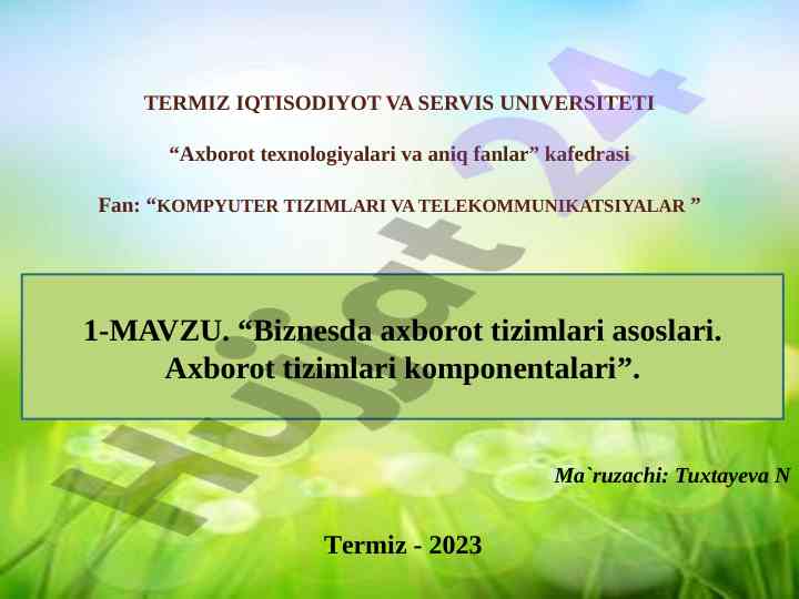 Biznesda axborot tizimlari asoslari va komponentalari