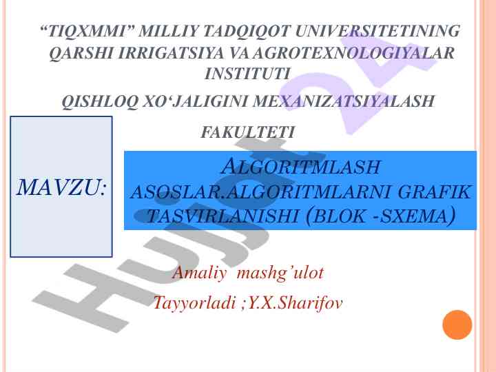 Algoritmlash asoslari va grafika tasvirlanishi