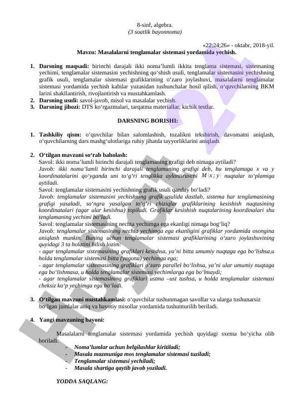 Tenglamalar sistemasi yordamida masalalarni yechish