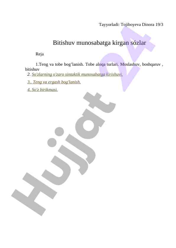 Teng va tobe bog'lanish turlari va ularning xususiyatlari