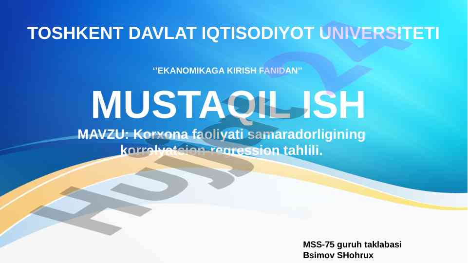 Korxona faoliyati samaradorligining korrelyatsion tahlili