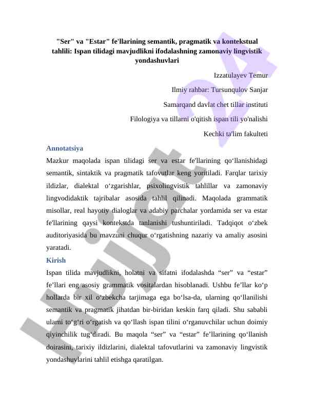 Ser va estar fe'llarining semantik tahlili