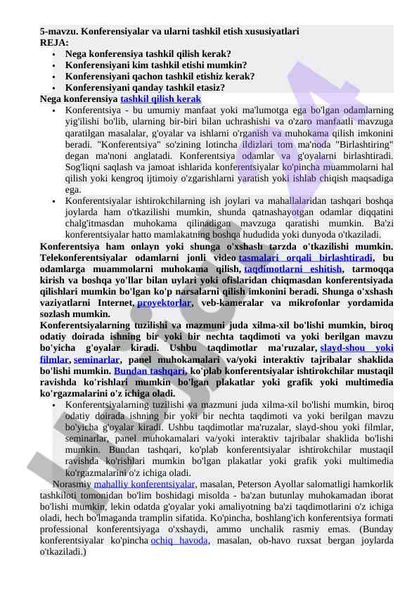 Konferensiyalar va tashkil etish usullari