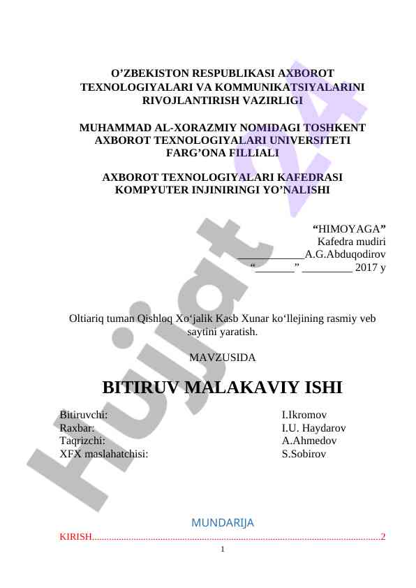 Web dasturlashda php va mysql bilan sayt yaratish
