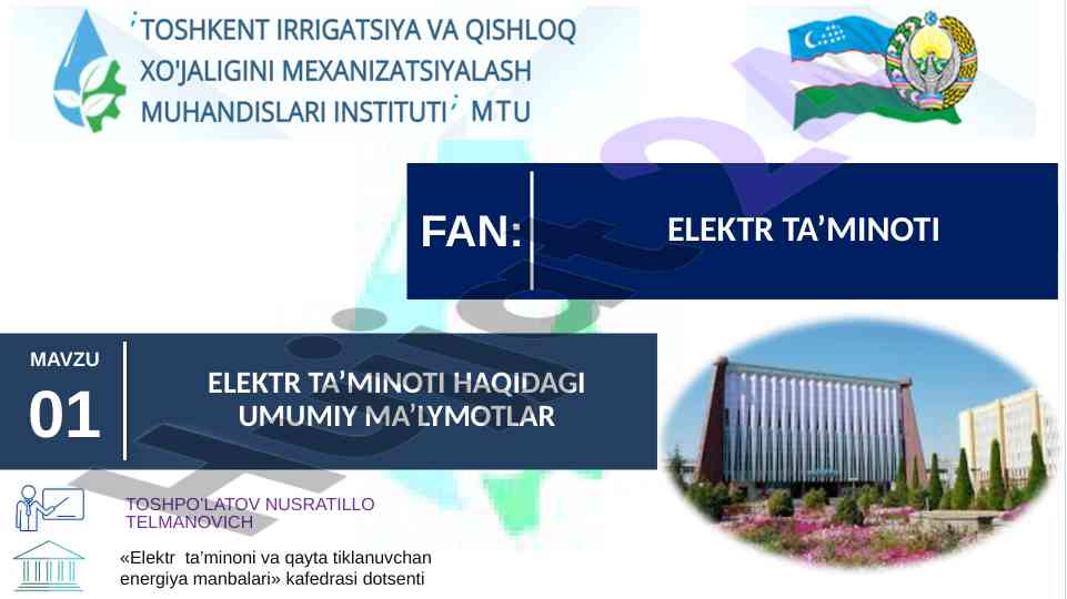 Elektr ta’minoti haqidagi umumiy ma’lumotlar