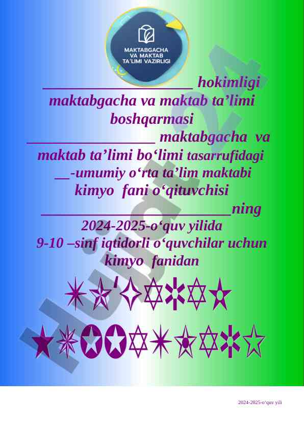 Iqtidorli o‘quvchilar uchun kimyo fanidan to‘garak