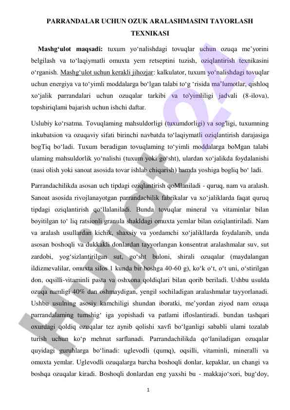 Tovuq oziqlantirish texnikasi bo'yicha mashg‘ulot
