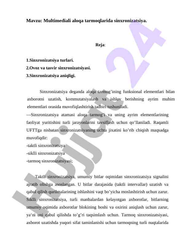 Multimediali aloqa tarmoqlarida sinxronizatsiya