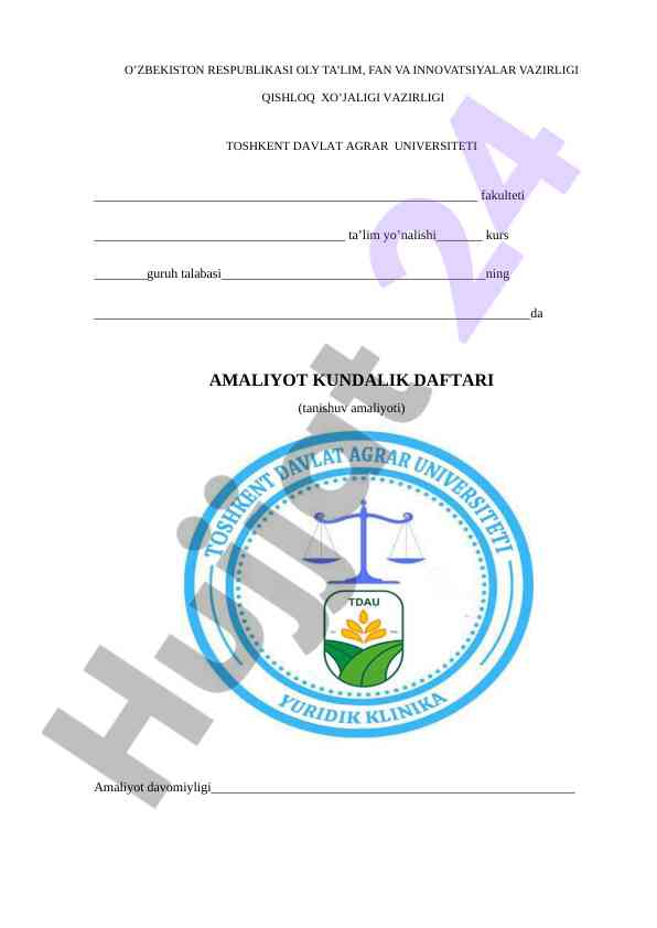 Amaliyot kundalik daftari tanishuv amaliyoti