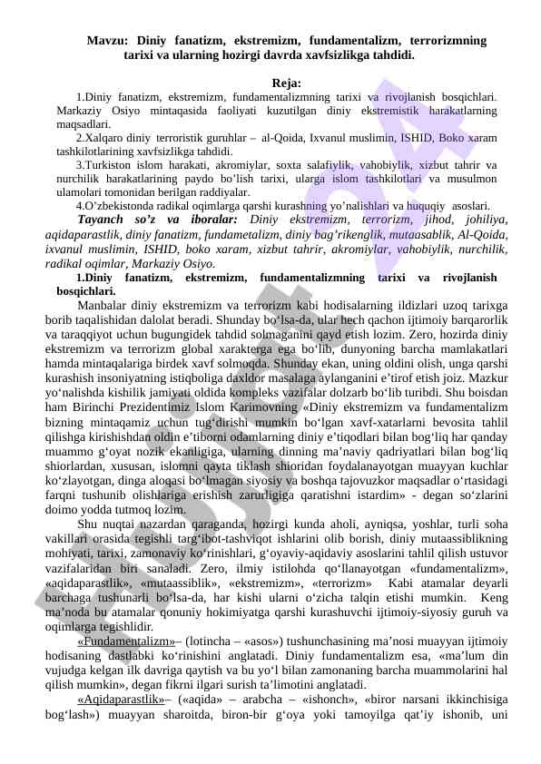 Diniy fanatizm va ekstremizm: tarix va xavfsizlik tahdidlar