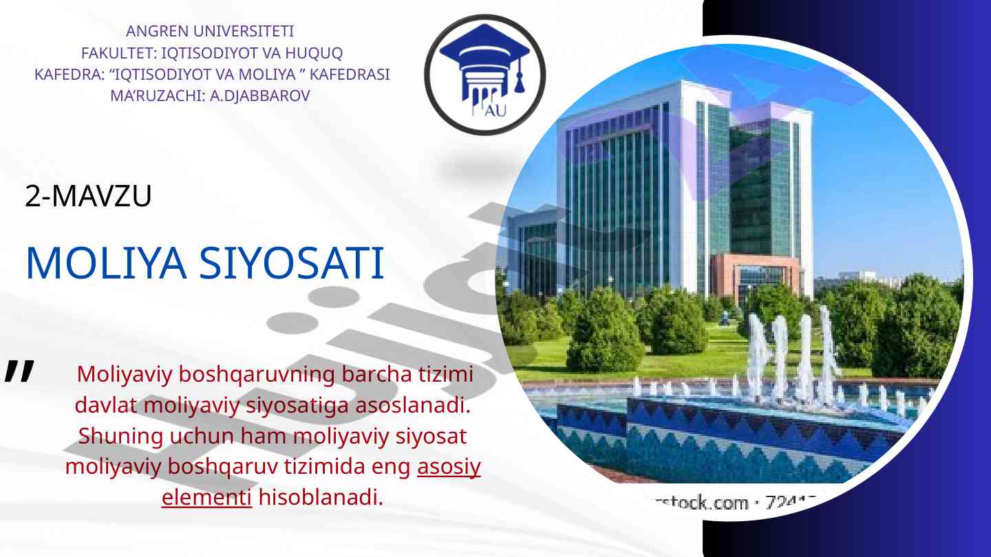 Moliya siyosati va moliyaviy boshqaruv tizimi