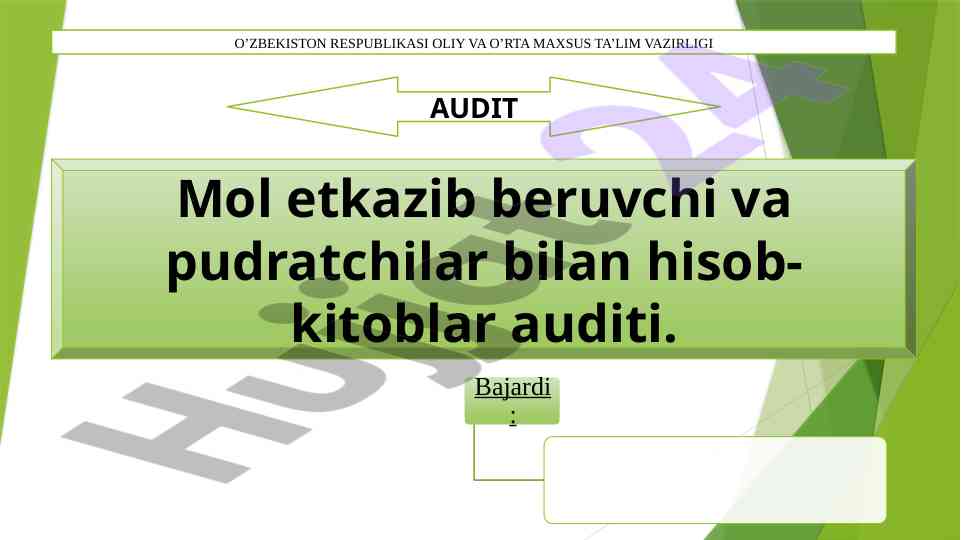 Mol etkazib beruvchi va pudratchilar audit reja