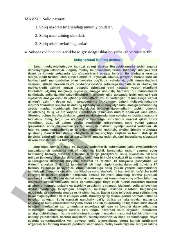 Soliq nazorati tizimining o‘zgarishlari va ta’siri