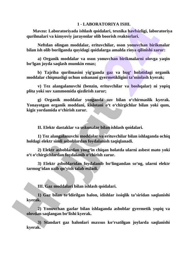 Laboratoriyada ishlash qoidalari va texnika havfsizligi
