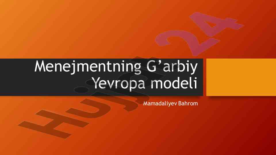 Yevropa menejmenti va modeli rivojlanish tarixi