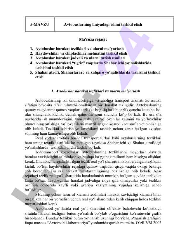 Avtobuslar harakati va tashkili rejalari